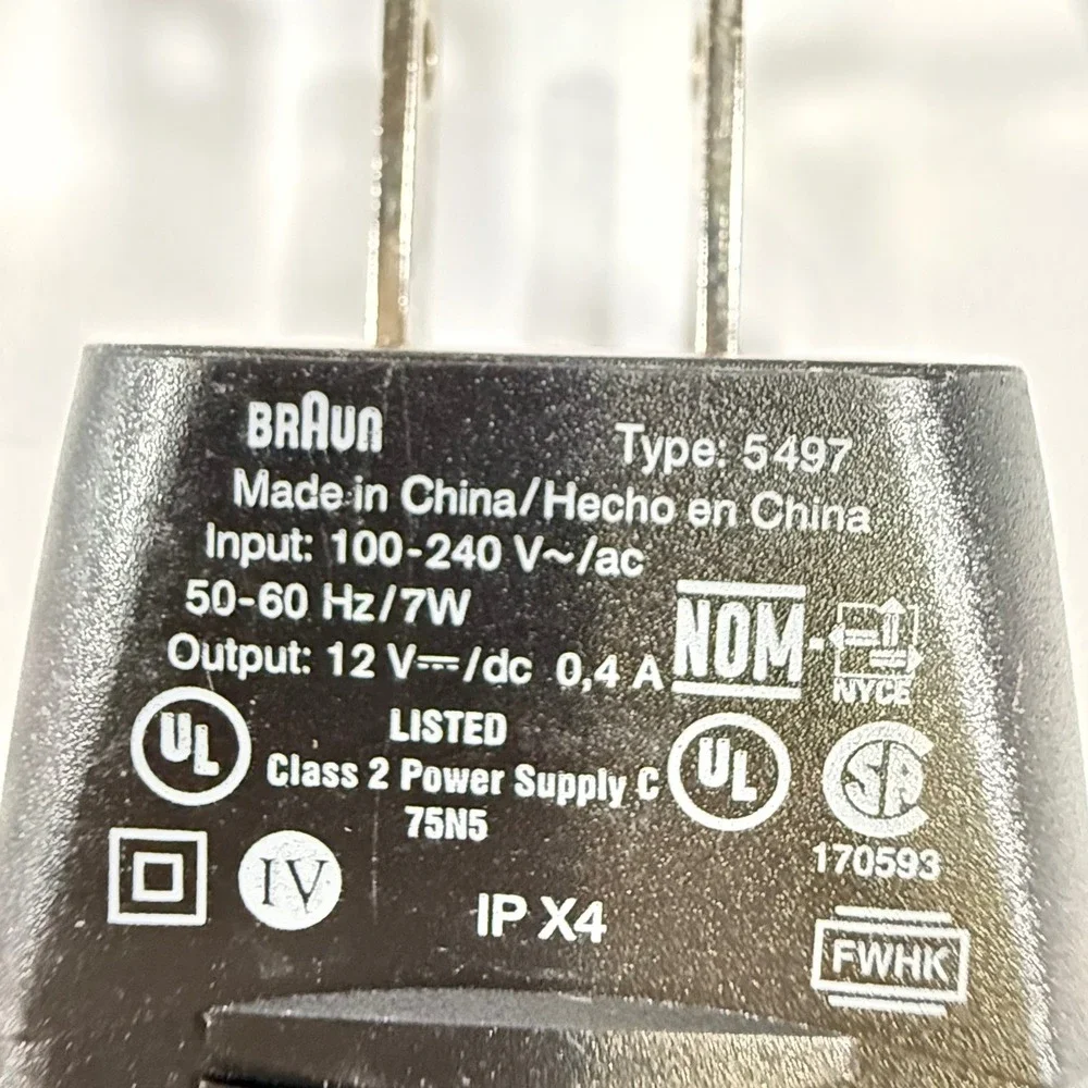 Braun Shaver Charger Power Cord Type 5497 Black 12V AC Adapter Coiled Genuine